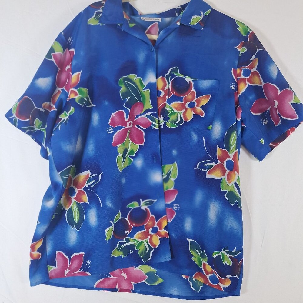 Vintage Courtenay Floral Short Sleeve Button Down Shoulder Pads